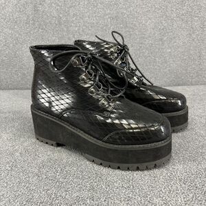 Asos Design Ankle Boots Womens 6 Black Lace Up Chunk Bootie Platform gohtic‎